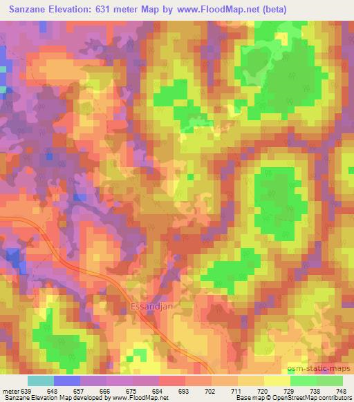 Sanzane,Cameroon Elevation Map