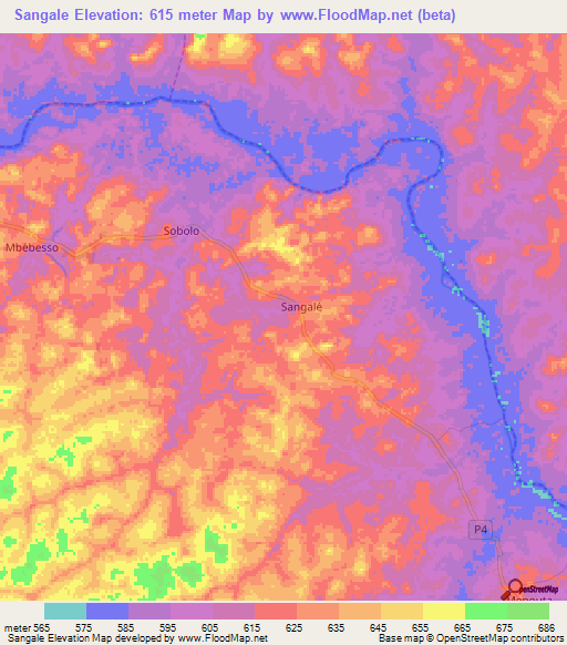 Sangale,Cameroon Elevation Map