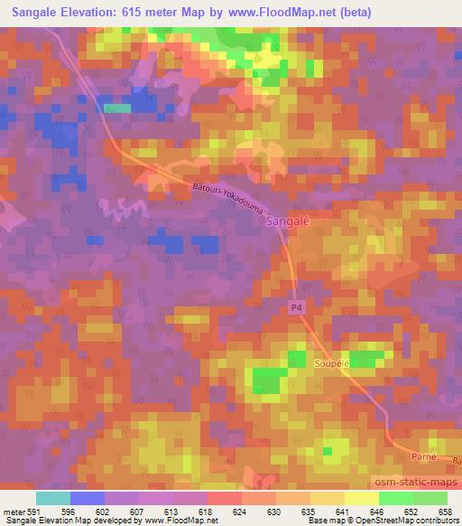 Sangale,Cameroon Elevation Map