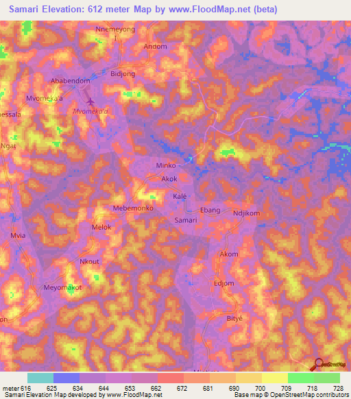 Samari,Cameroon Elevation Map