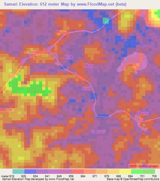 Samari,Cameroon Elevation Map