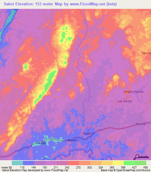 Sakot,Cameroon Elevation Map