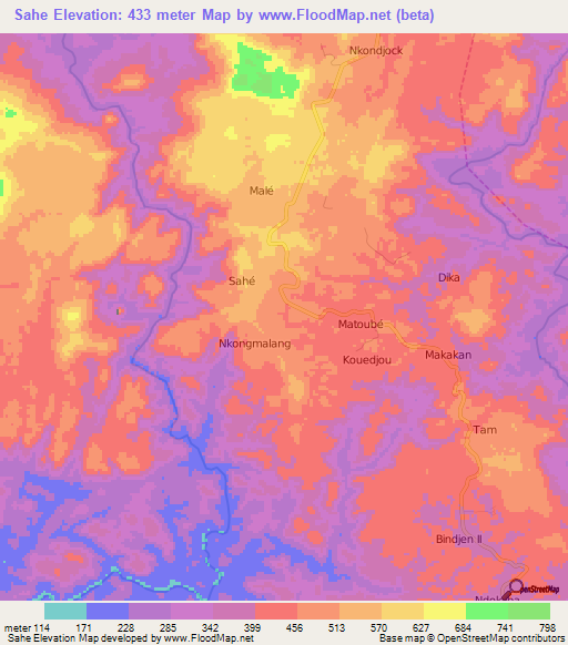 Sahe,Cameroon Elevation Map