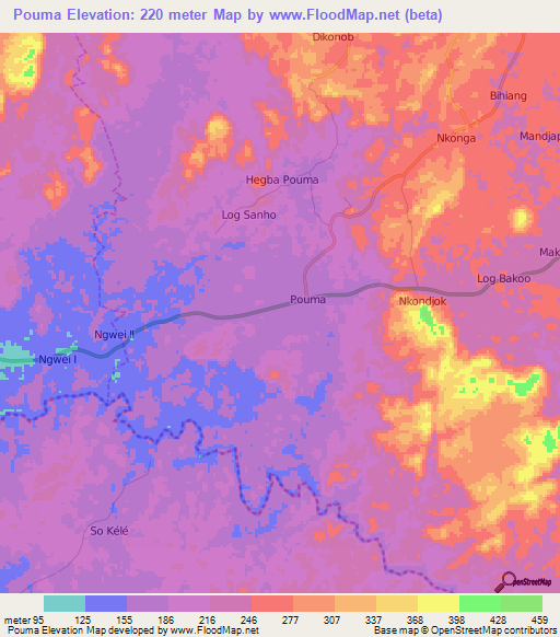 Pouma,Cameroon Elevation Map