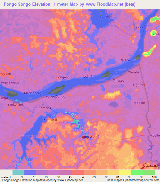 Pongo-Songo,Cameroon Elevation Map