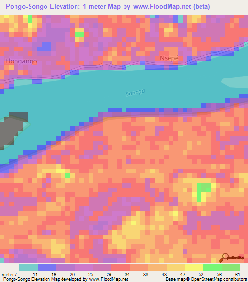 Pongo-Songo,Cameroon Elevation Map