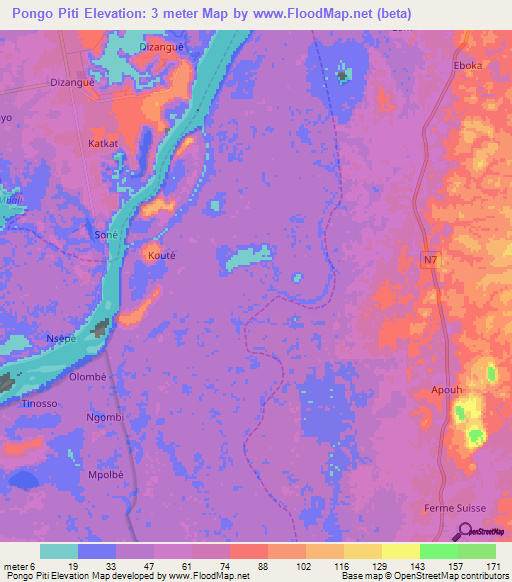 Pongo Piti,Cameroon Elevation Map