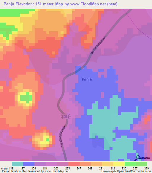 Penja,Cameroon Elevation Map