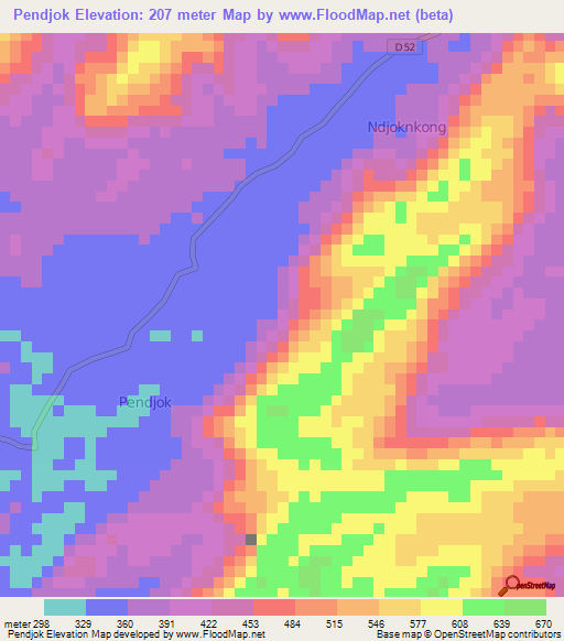 Pendjok,Cameroon Elevation Map