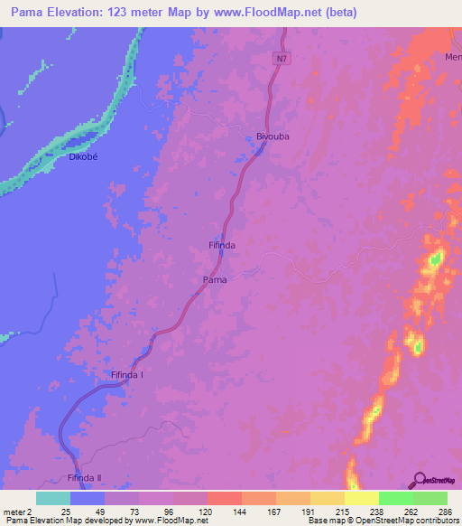 Pama,Cameroon Elevation Map