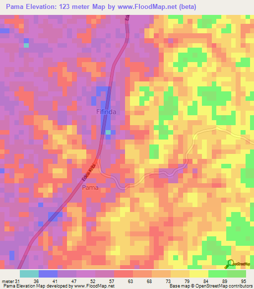 Pama,Cameroon Elevation Map