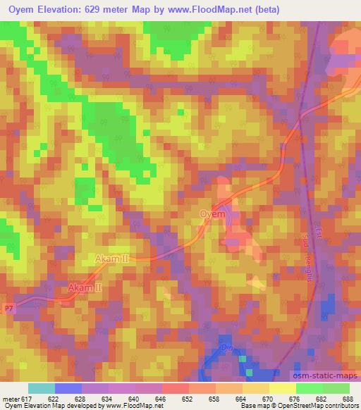 Oyem,Cameroon Elevation Map