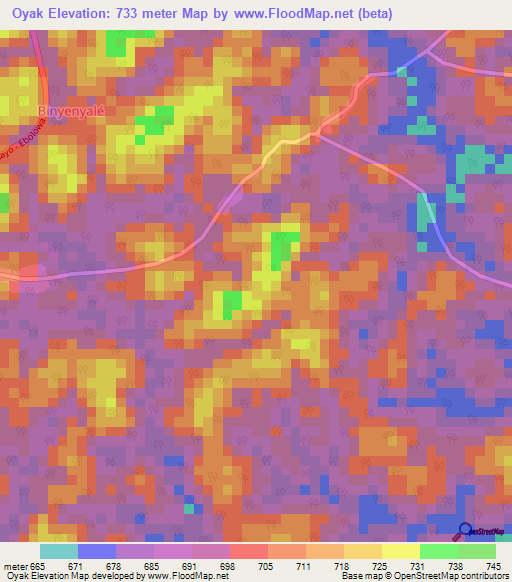 Oyak,Cameroon Elevation Map