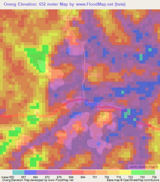 Oveng,Cameroon Elevation Map