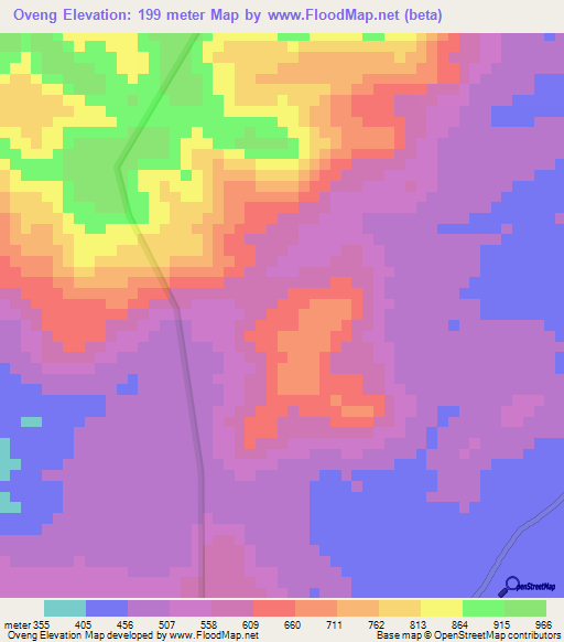 Oveng,Cameroon Elevation Map