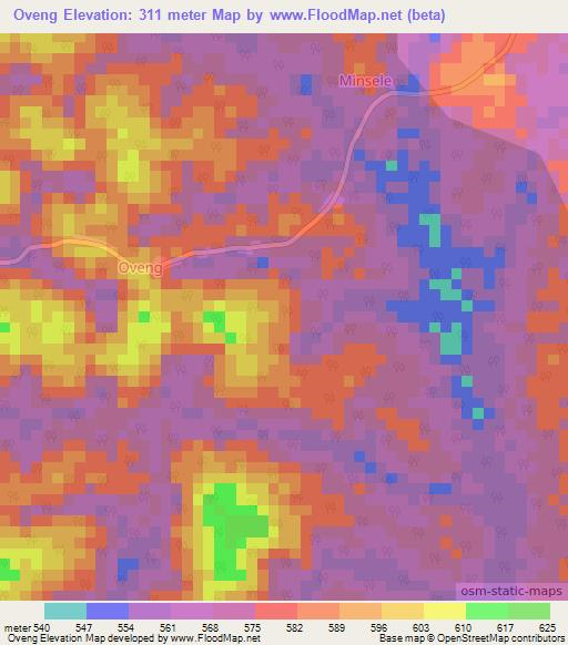 Oveng,Cameroon Elevation Map