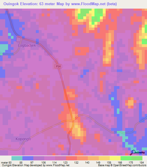 Ouingok,Cameroon Elevation Map