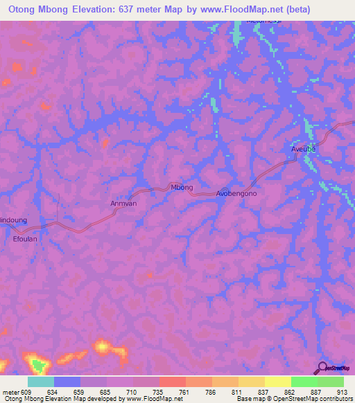 Otong Mbong,Cameroon Elevation Map