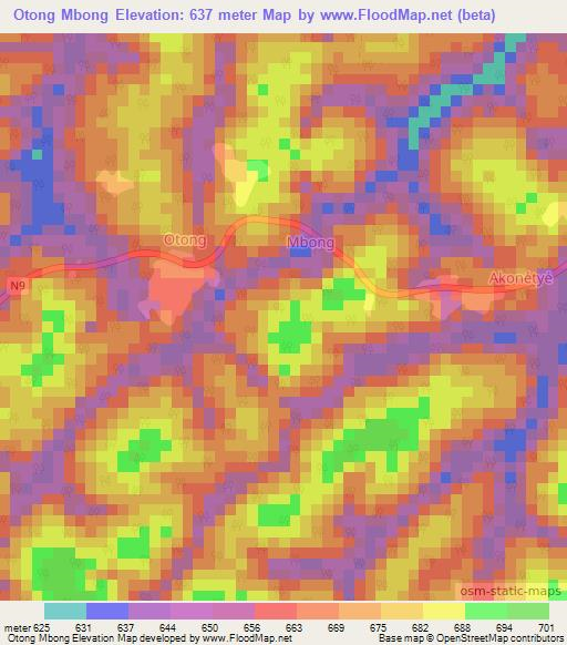 Otong Mbong,Cameroon Elevation Map