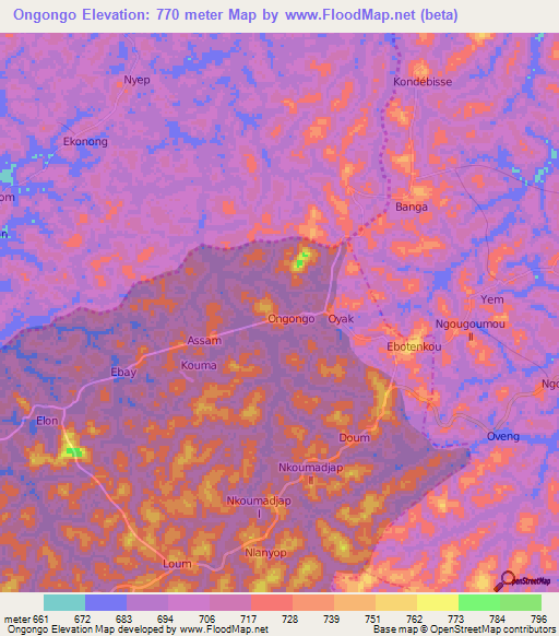 Ongongo,Cameroon Elevation Map