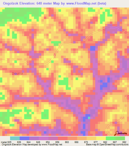 Ongolzok,Cameroon Elevation Map