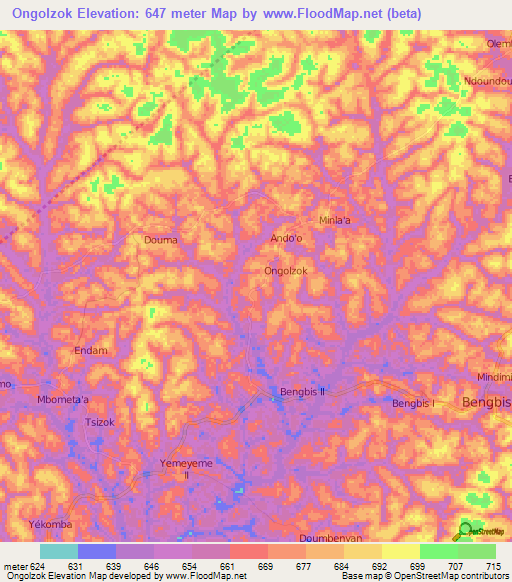 Ongolzok,Cameroon Elevation Map