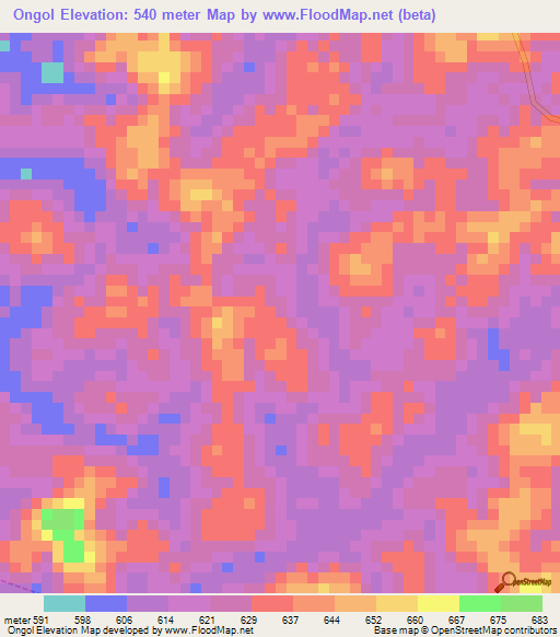 Ongol,Cameroon Elevation Map