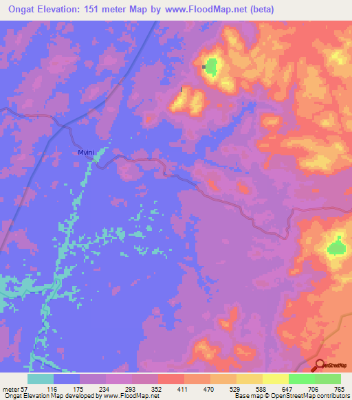 Ongat,Cameroon Elevation Map