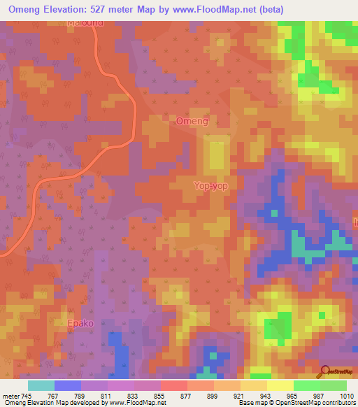 Omeng,Cameroon Elevation Map