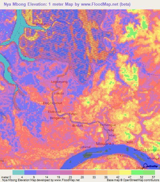 Nya Mbong,Cameroon Elevation Map