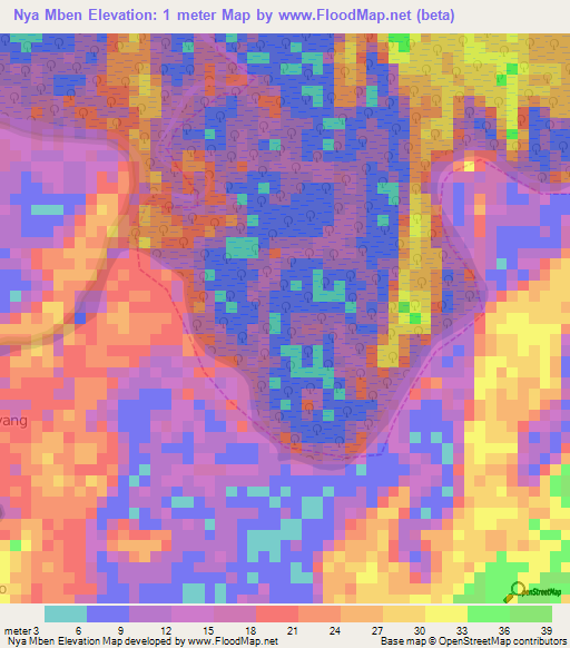 Nya Mben,Cameroon Elevation Map