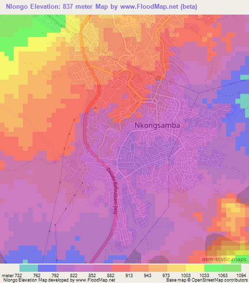 Nlongo,Cameroon Elevation Map