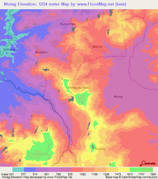 Nlolag,Cameroon Elevation Map