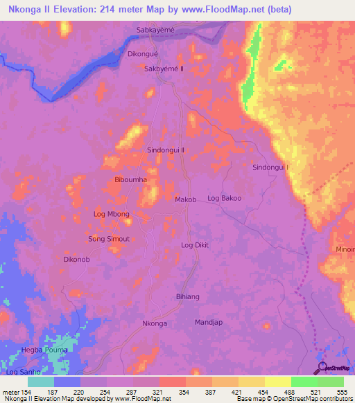 Nkonga II,Cameroon Elevation Map