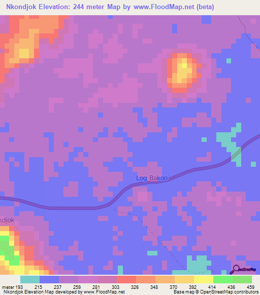 Nkondjok,Cameroon Elevation Map