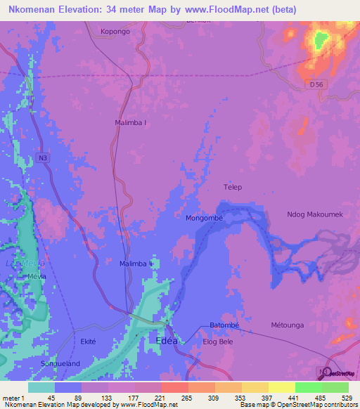 Nkomenan,Cameroon Elevation Map