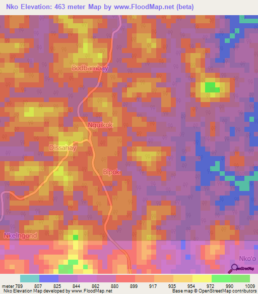 Nko,Cameroon Elevation Map