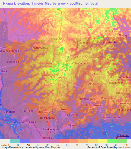 Nkapa,Cameroon Elevation Map