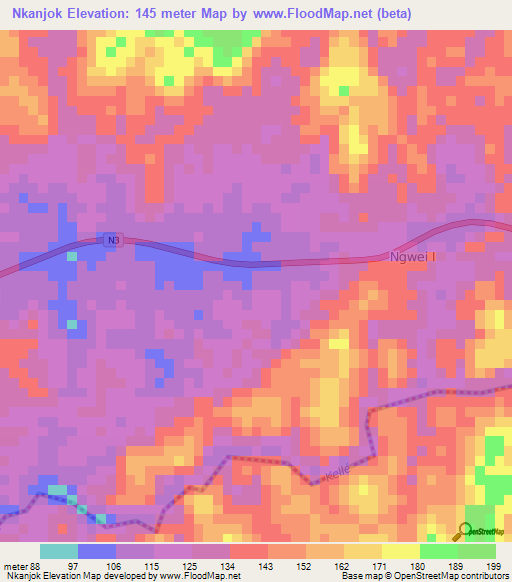 Nkanjok,Cameroon Elevation Map