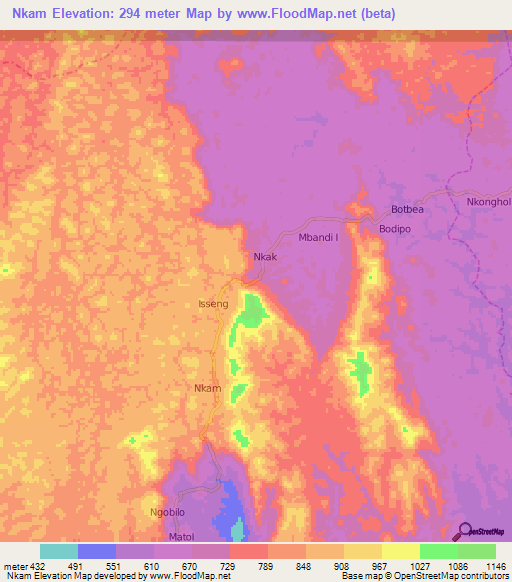 Nkam,Cameroon Elevation Map