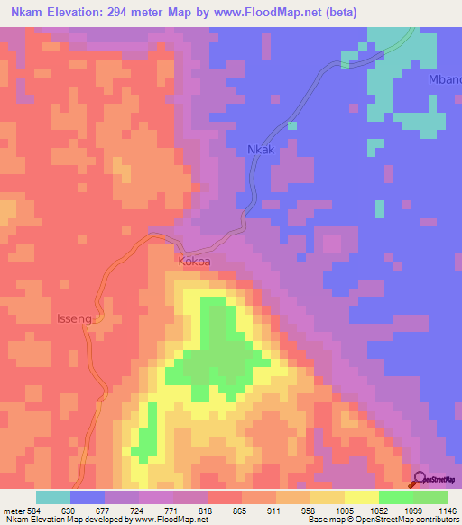 Nkam,Cameroon Elevation Map