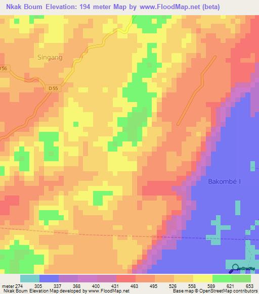 Nkak Boum,Cameroon Elevation Map