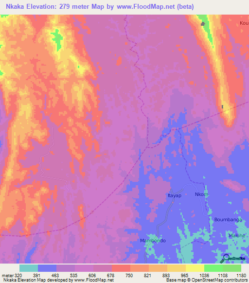 Nkaka,Cameroon Elevation Map