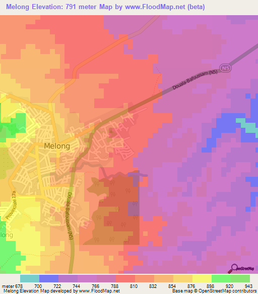 Melong,Cameroon Elevation Map