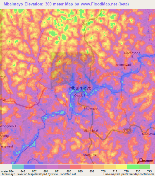 Mbalmayo,Cameroon Elevation Map