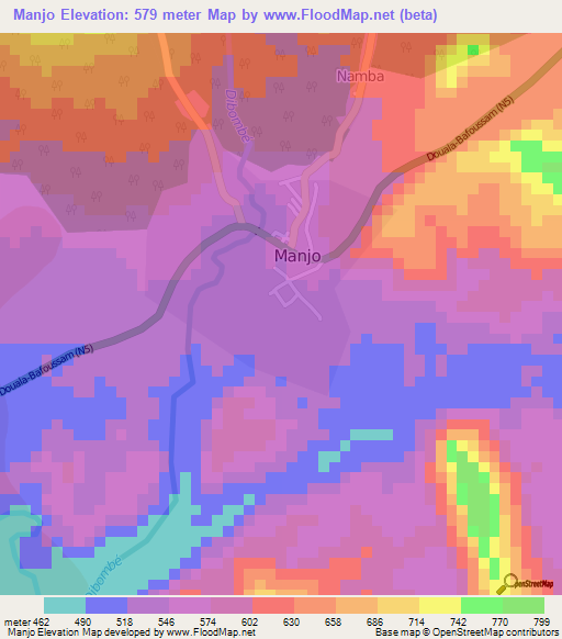 Manjo,Cameroon Elevation Map