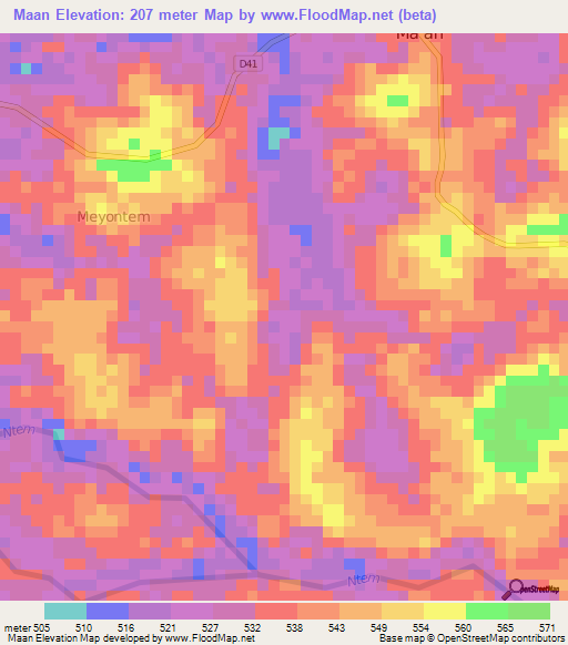 Maan,Cameroon Elevation Map