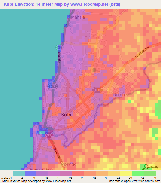 Kribi,Cameroon Elevation Map