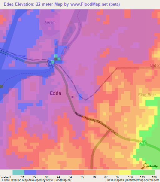 Edea,Cameroon Elevation Map