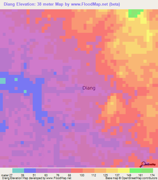 Diang,Cameroon Elevation Map